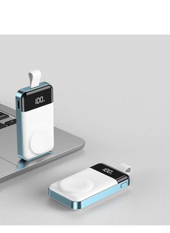 Portable charging watch charger suitable for 2000mAh wireless charging of watches (white and blue)