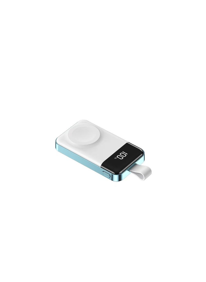 Portable charging watch charger suitable for 2000mAh wireless charging of watches (white and blue)
