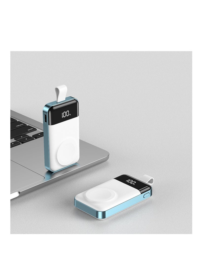 Portable charging watch charger suitable for 2000mAh wireless charging of watches (white and blue)