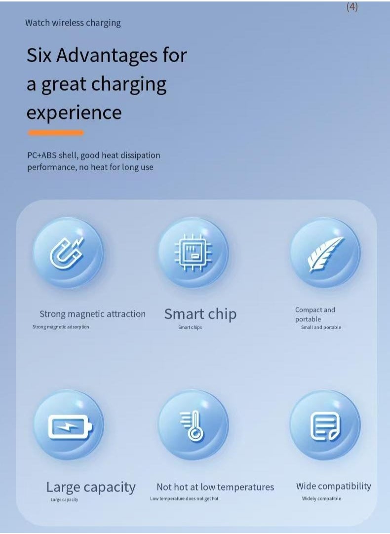 Portable charging watch charger suitable for 2000mAh wireless charging of watches (white and blue)
