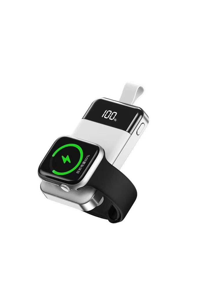 Portable charging watch charger suitable for 2000mAh wireless charging of watches (white and blue)