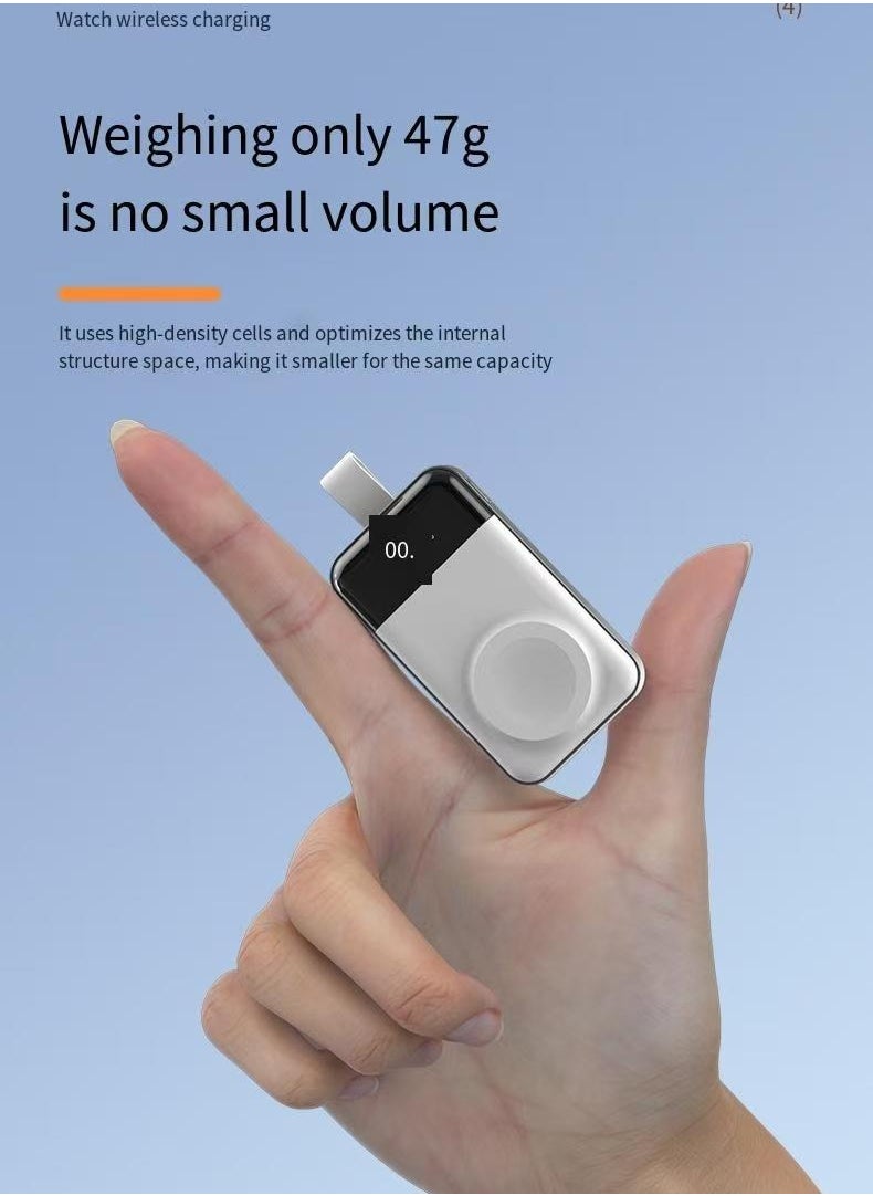 Portable charging watch charger suitable for 2000mAh wireless charging of watches (silver)