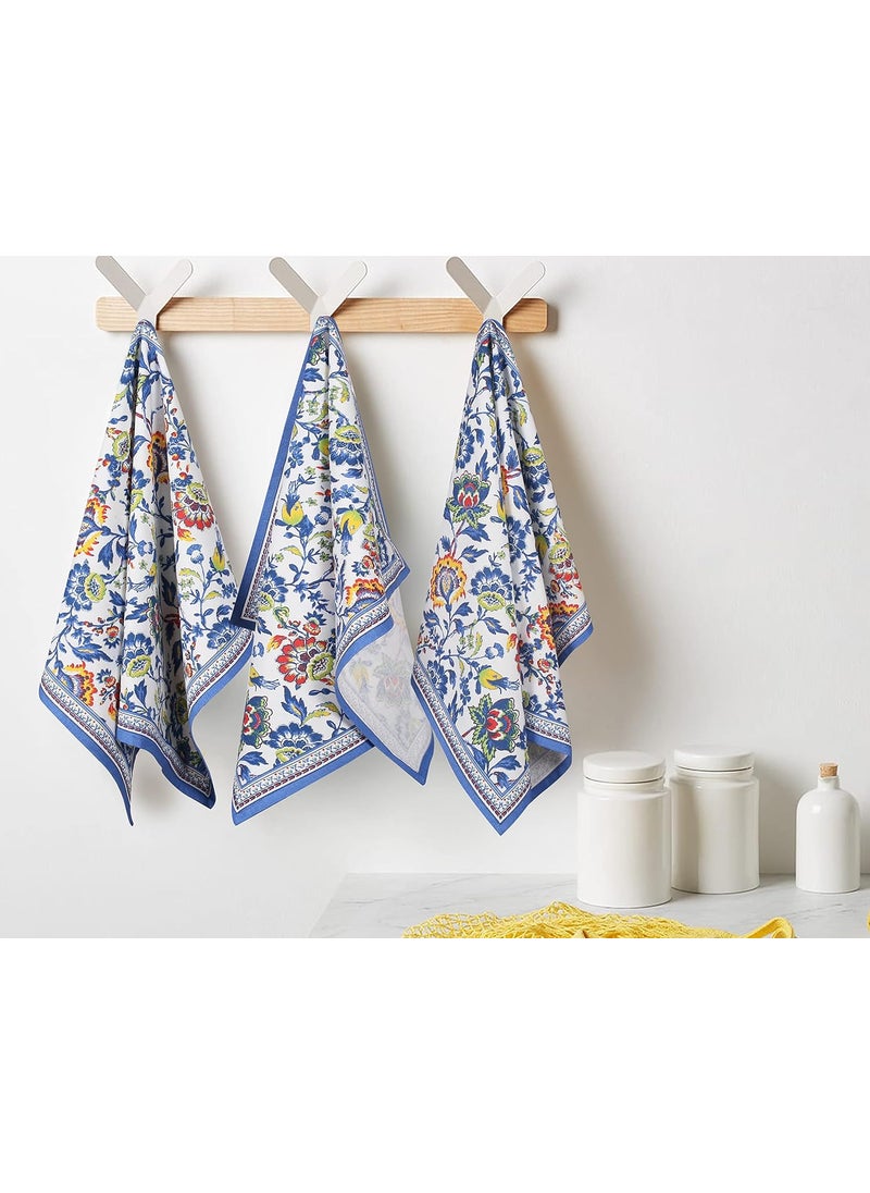 FINGERCRAFT Kitchen Cloth 100 Soft High GSM Cotton Fabric Kitchen Towel 20 x 30 Inches Perfect Size for Kitchen Uses Set of 6 Multipurpose Use as Dish Towel Bar Towel Blue Floral