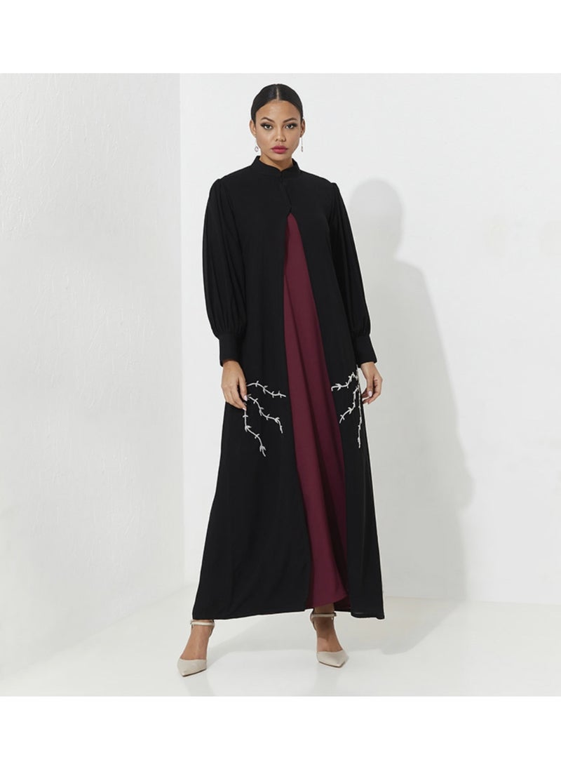 Abaya Set with silver hand Embroidery With red dress inside
