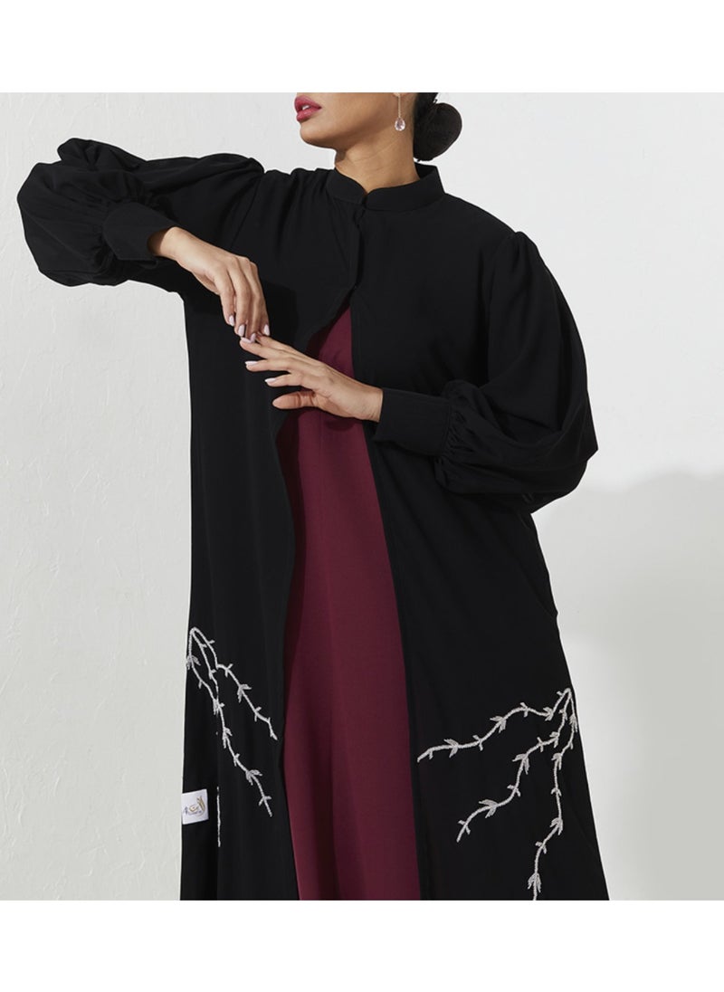 Abaya Set with silver hand Embroidery With red dress inside