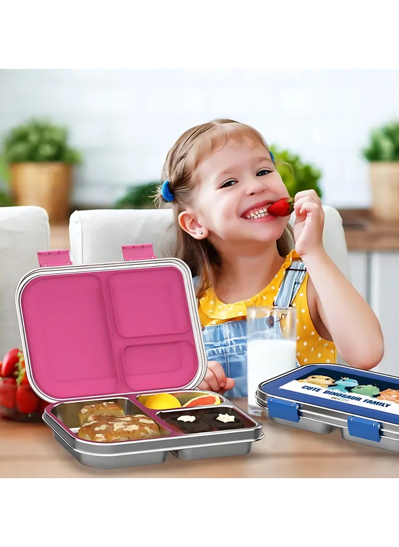 Stainless Steel Bento Lunch box for kids & Adults, Insulated Stainless Steel Lunch box 3 Compartments for hot & cold meals, BPA-free, Leak-Proof