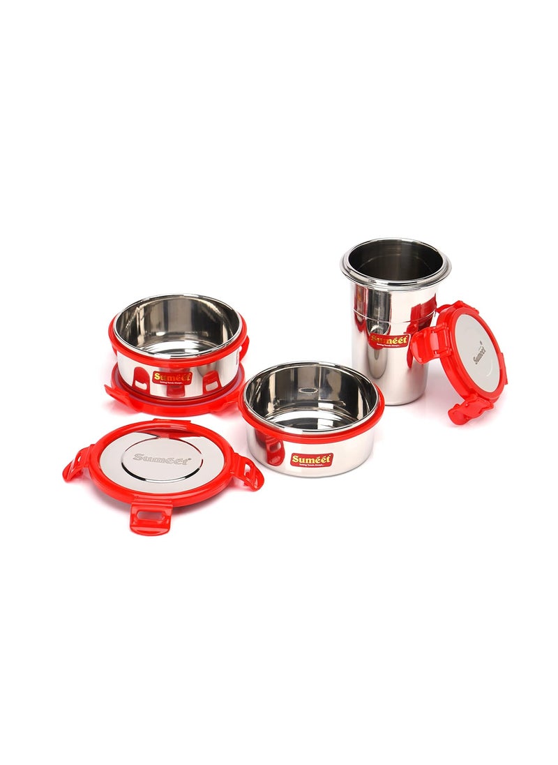Sumeet Red Meal Statinless Steel Lunch box combo 2 Container (350Ml), 1 Tumbler (400Ml)