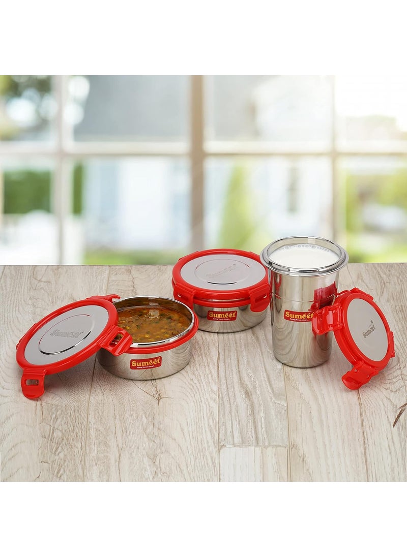 Sumeet Red Meal Statinless Steel Lunch box combo 2 Container (350Ml), 1 Tumbler (400Ml)