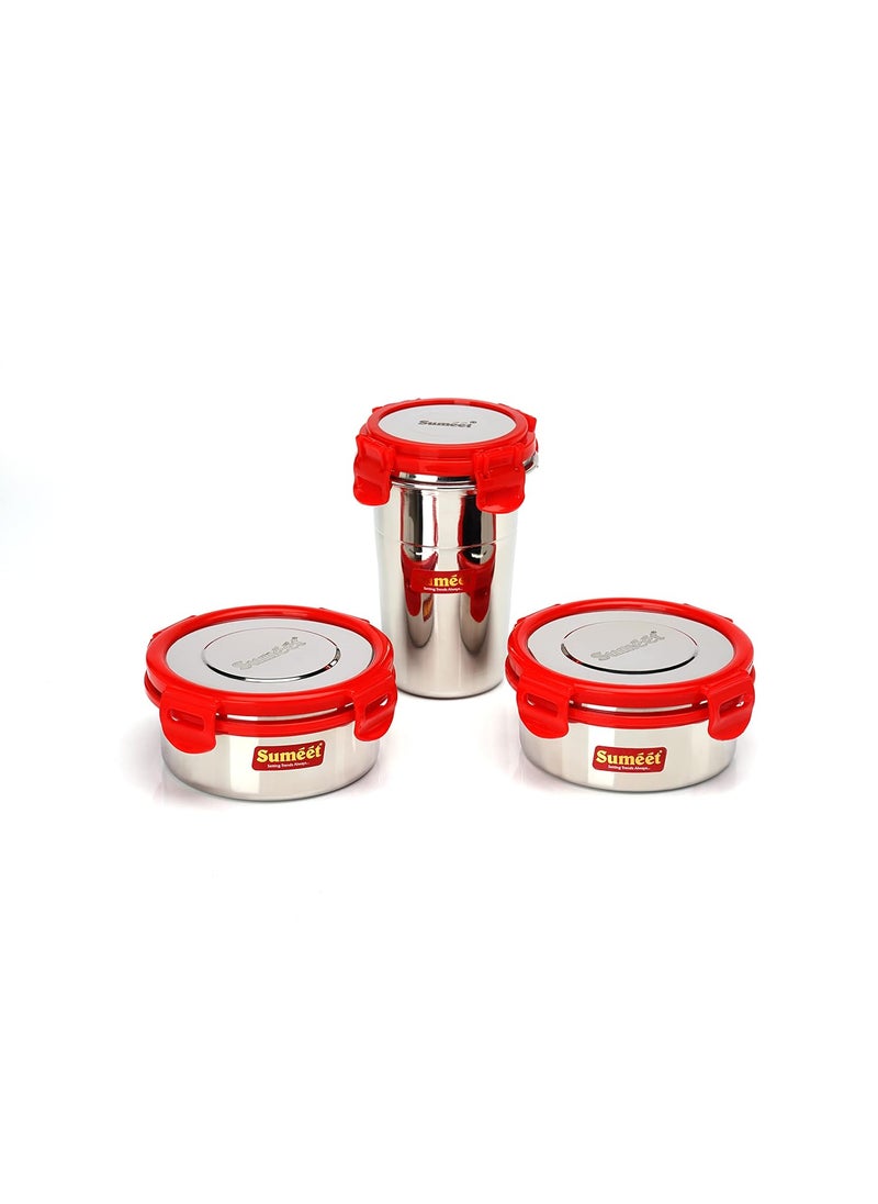 Sumeet Red Meal Statinless Steel Lunch box combo 2 Container (350Ml), 1 Tumbler (400Ml)