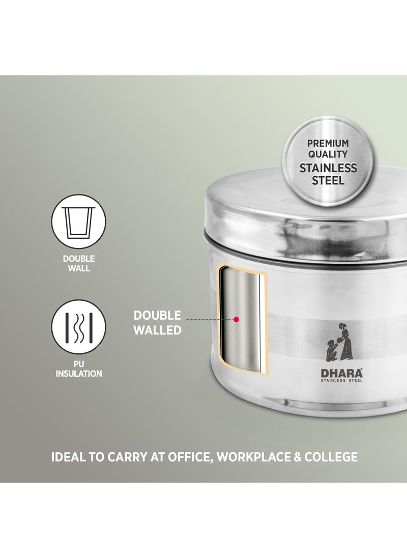 Dhara Stainless Steel Double Wall Insulated All Steel Big Lunch Tiffin Box 750ml Rustproof Easy to Carry Insulated Stainless Steel Lunch Box Container for School Office and Travel