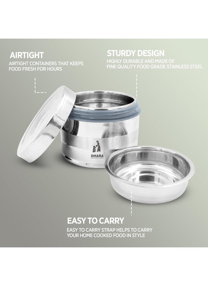 Dhara Stainless Steel Double Wall Insulated All Steel Big Lunch Tiffin Box 750ml Rustproof Easy to Carry Insulated Stainless Steel Lunch Box Container for School Office and Travel