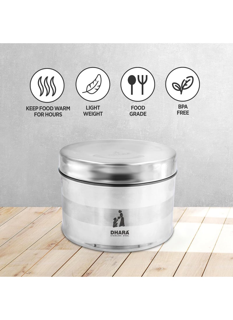 Dhara Stainless Steel Double Wall Insulated All Steel Big Lunch Tiffin Box 750ml Rustproof Easy to Carry Insulated Stainless Steel Lunch Box Container for School Office and Travel