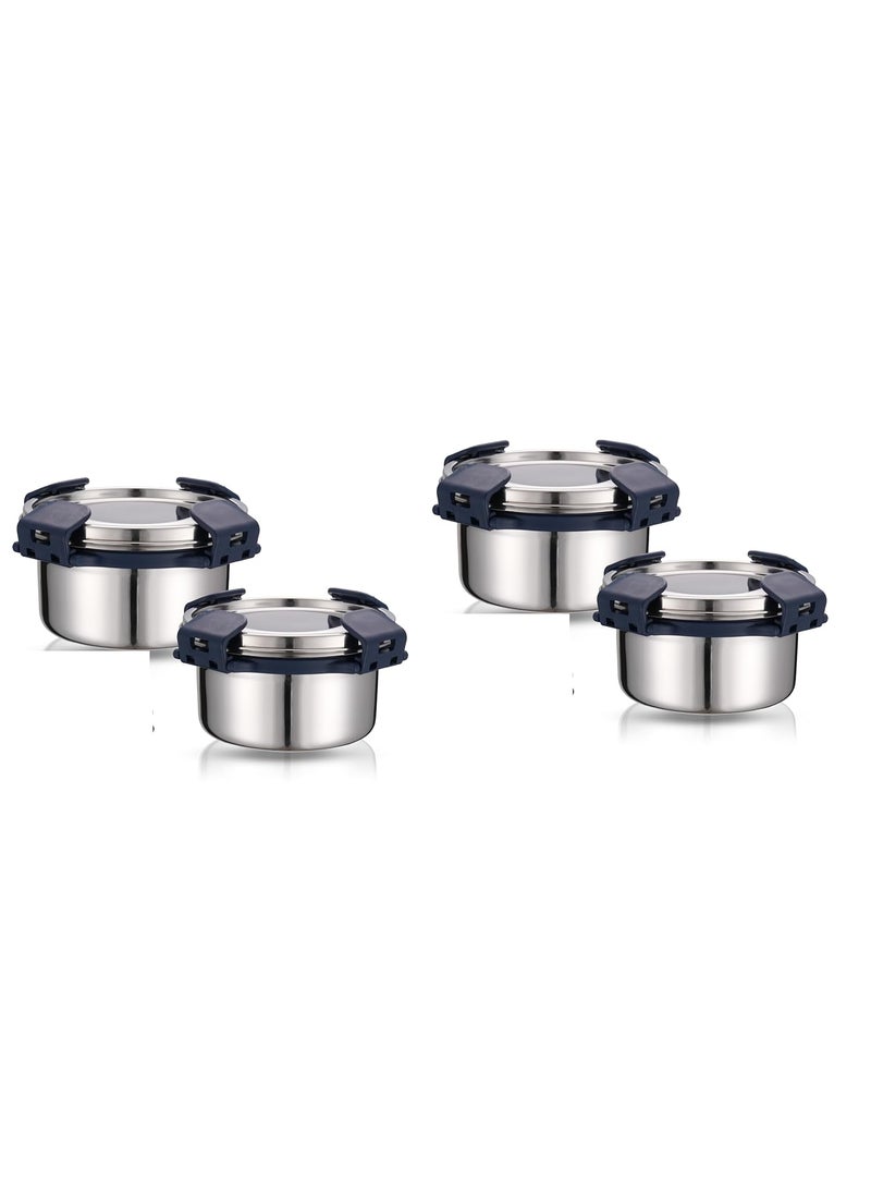 JENSONS Premium Stainless Steel Lunch Box Containers Set with Airtight Leak Proof Lids Pack of 4 Pcs 350 Ml Each Premium Containers Set Boxes Ideal for Kids Adults 11 Cm