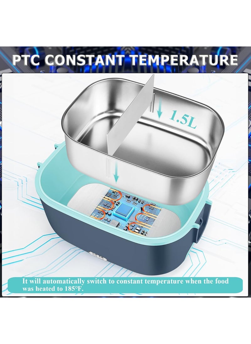 PRIME PICK Electric Lunch Box 80W Heated Lunch Box 18L 4 in1 Portable Food Warmer with Detachable Dividers for CarTruckOffice 12V24V110V Leakproof Lunch Heater Dark Blue