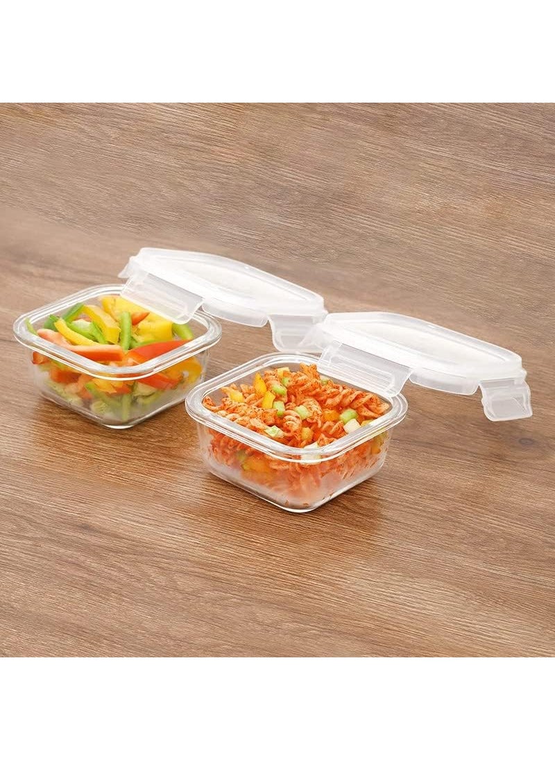 Cutting EDGE Square Glass Food Storage Lunch Box with Break Free Lock and Lunch Bag Microwave Safe High Borosilicate Leak Proof Plain Lid Square Set of 2