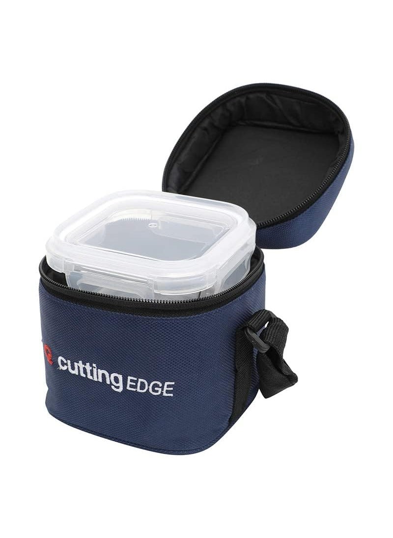 Cutting EDGE Square Glass Food Storage Lunch Box with Break Free Lock and Lunch Bag Microwave Safe High Borosilicate Leak Proof Plain Lid Square Set of 2