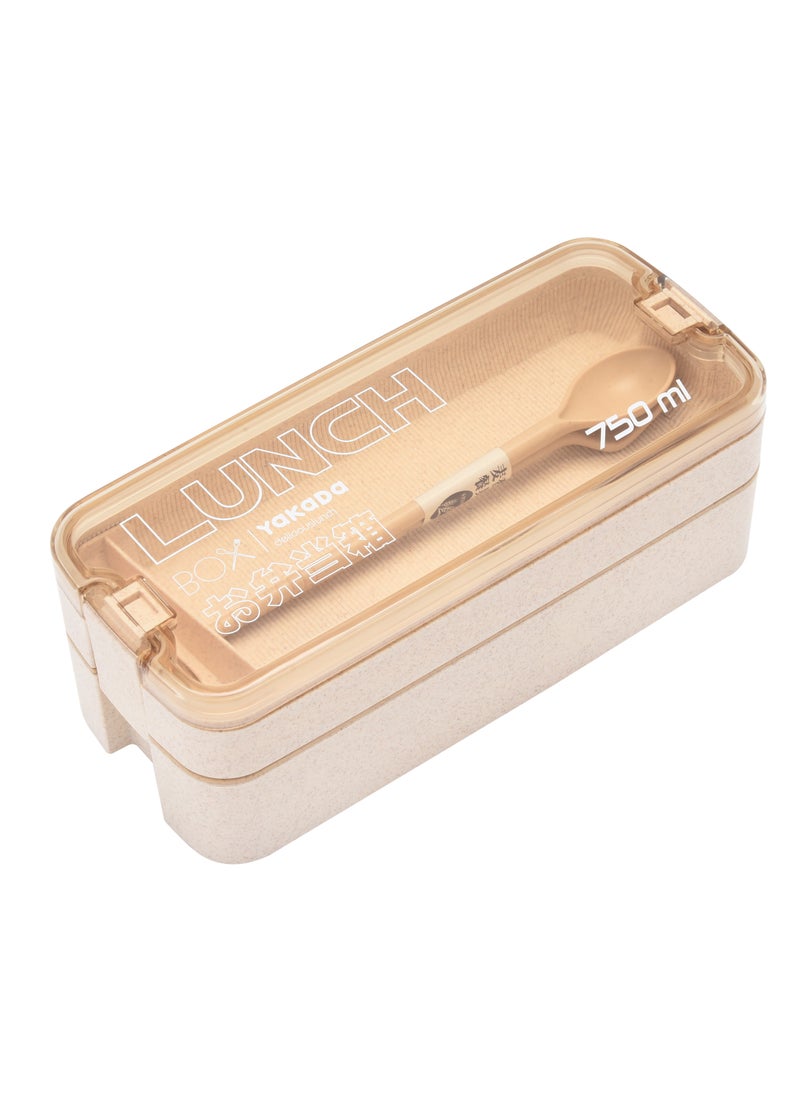BPA Free Wholesale Selling 750ml Stackable Double Layers 2-In-1 Compartment Wheat Straw Leakproof Bento Lunch Box Containers For Women Office Portable Bento Yellow
