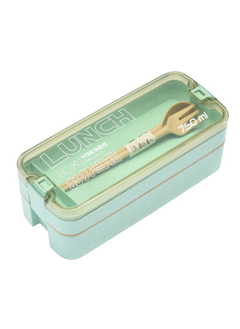 BPA Free Wholesale Selling 750ml Stackable Double Layers 2-In-1 Compartment Wheat Straw Leakproof Bento Lunch Box Containers For Women Office Portable Bento Green