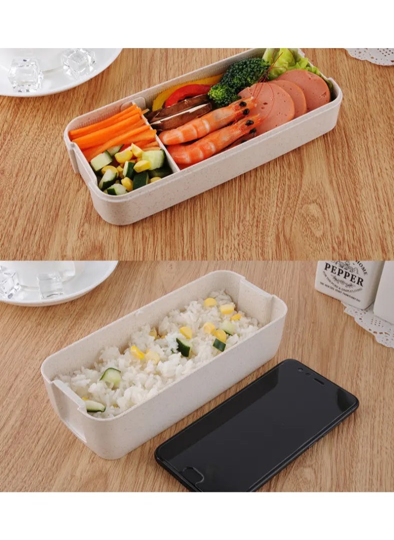BPA Free Wholesale Selling 750ml Stackable Double Layers 2-In-1 Compartment Wheat Straw Leakproof Bento Lunch Box Containers For Women Office Portable Bento Green