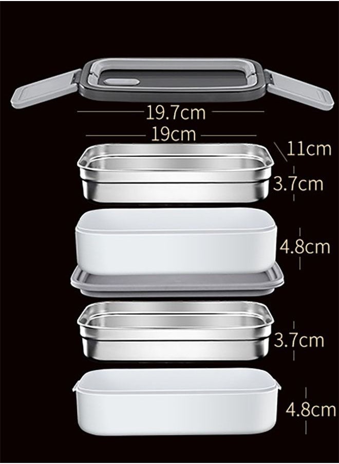 304 Stainless Steel Lunch Box with Divider Leak-Proof for Adults Kids Student School Office 2 Layers Microwavable Heating Portable Grids Bento Food Storage Containers (Grey)