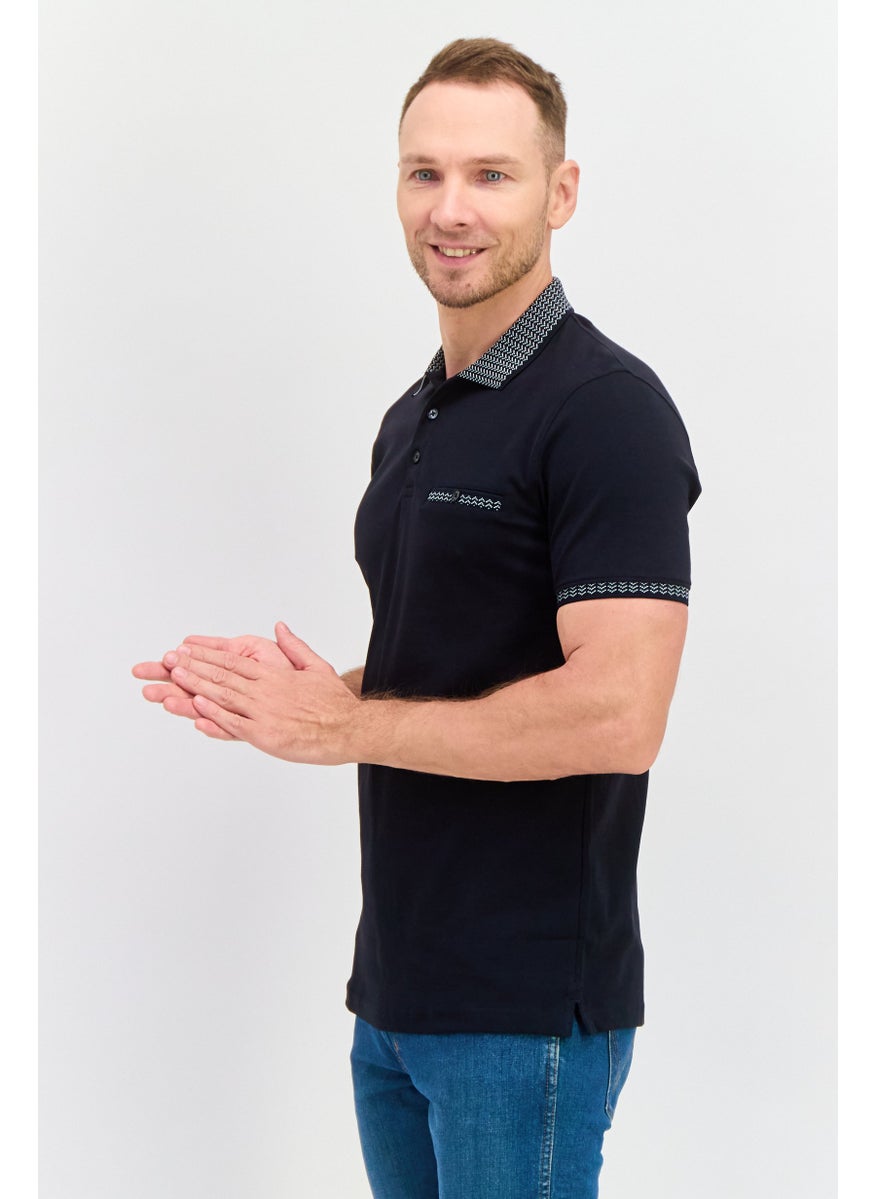 Men Regular Fit Solid Short Sleeves Polo Shirt, Navy