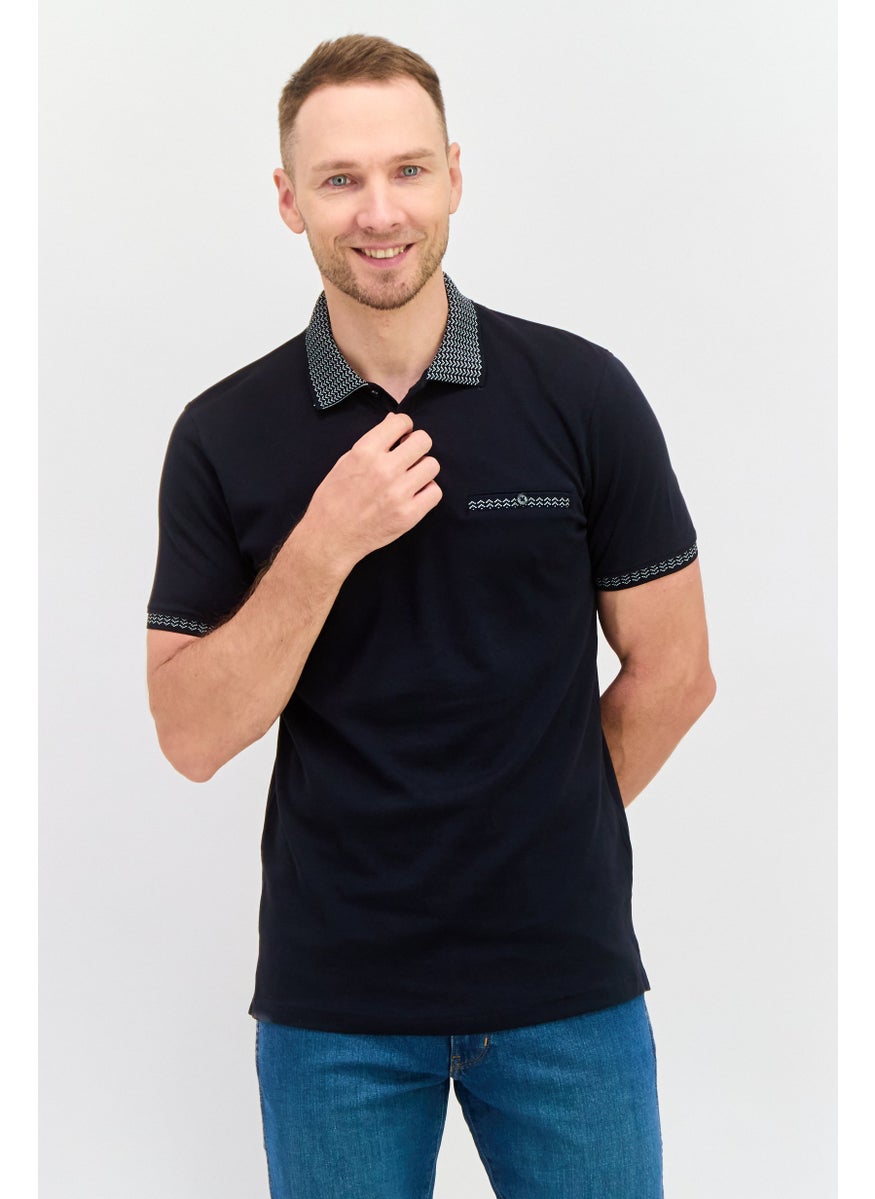 Men Regular Fit Solid Short Sleeves Polo Shirt, Navy