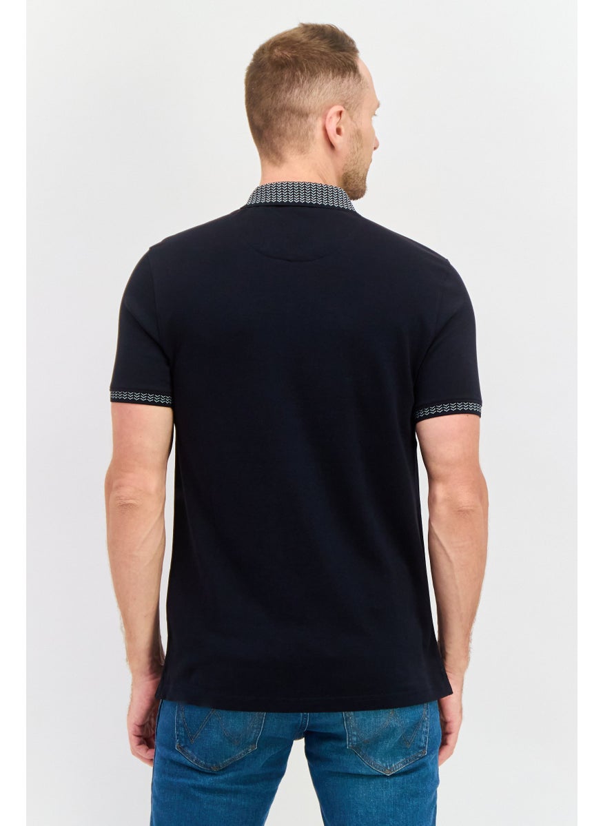 Men Regular Fit Solid Short Sleeves Polo Shirt, Navy