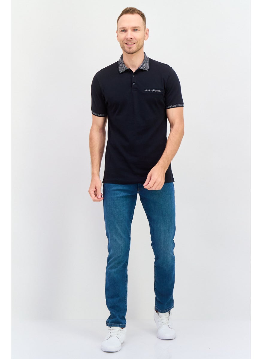 Men Regular Fit Solid Short Sleeves Polo Shirt, Navy