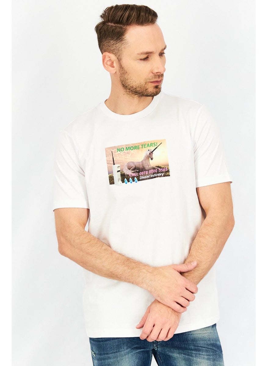 Men Crew Neck Short Sleeve Graphic Print T shirt, White