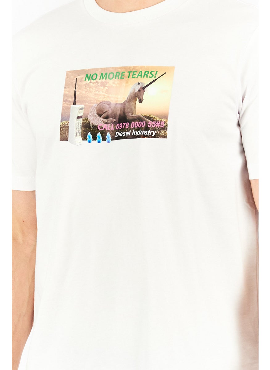 Men Crew Neck Short Sleeve Graphic Print T shirt, White