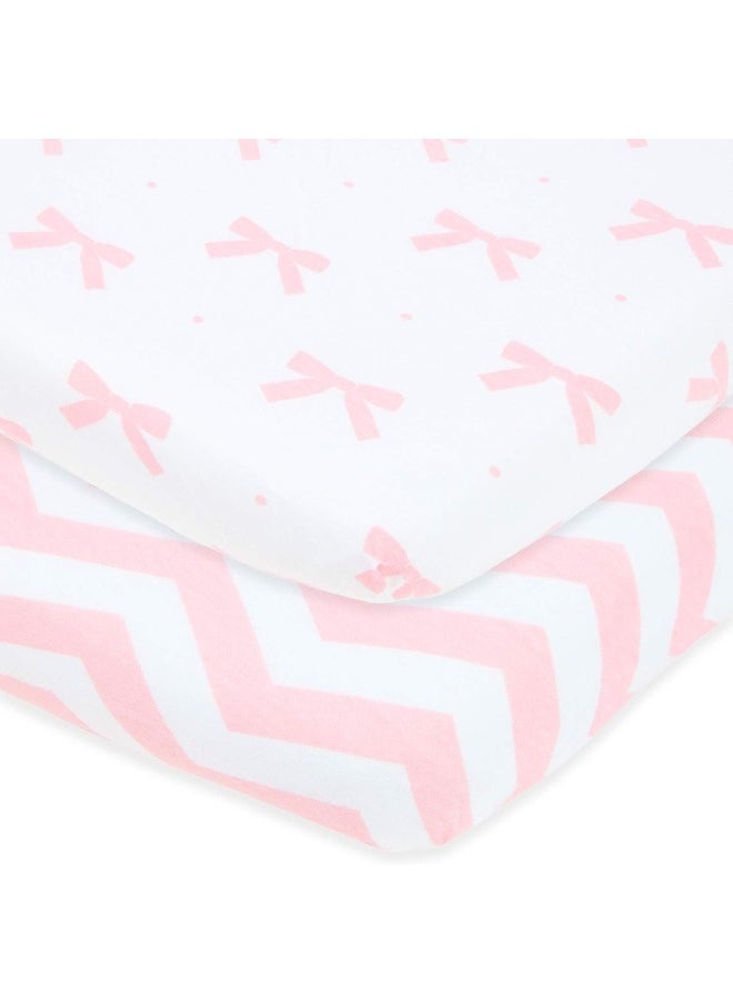 Travel Crib Fitted Sheets Compatible With Guava Lotus, Baby Bjorn, Dream on Me Travel Crib Light Playard – Fits Perfectly on 24 x 42” Mattress Without Bunching Up – Snuggly Soft Jersey Cotton – 2 Pack