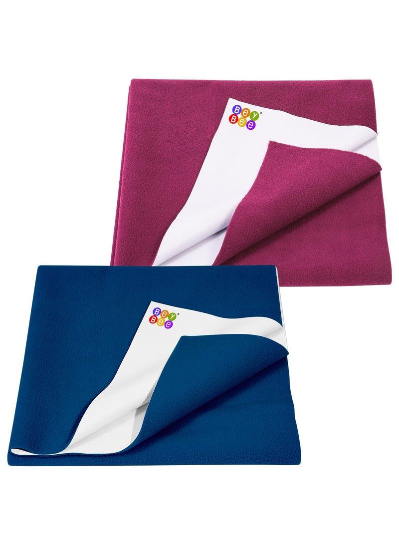 BeyBee NonToxic Quick Dry Sheet for New Born BabyAntiPiling Soft Fleece Bed ProtectorWaterproof Extra Absorbent Mattress Protector for Infant Dark Sea BlueRani PinkMedium Combo100x70 cm