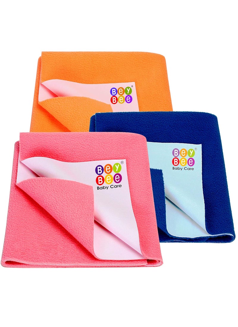 BeyBee Waterproof Quick Dry Sheet for BabyAntiPiling Fleece Extra Absorbent Washable Mattress ProtectorBed Protector Sheet for Toddler Small Combo 70x50 CM Pack of 3 Royal BlueSalmon RosePeach