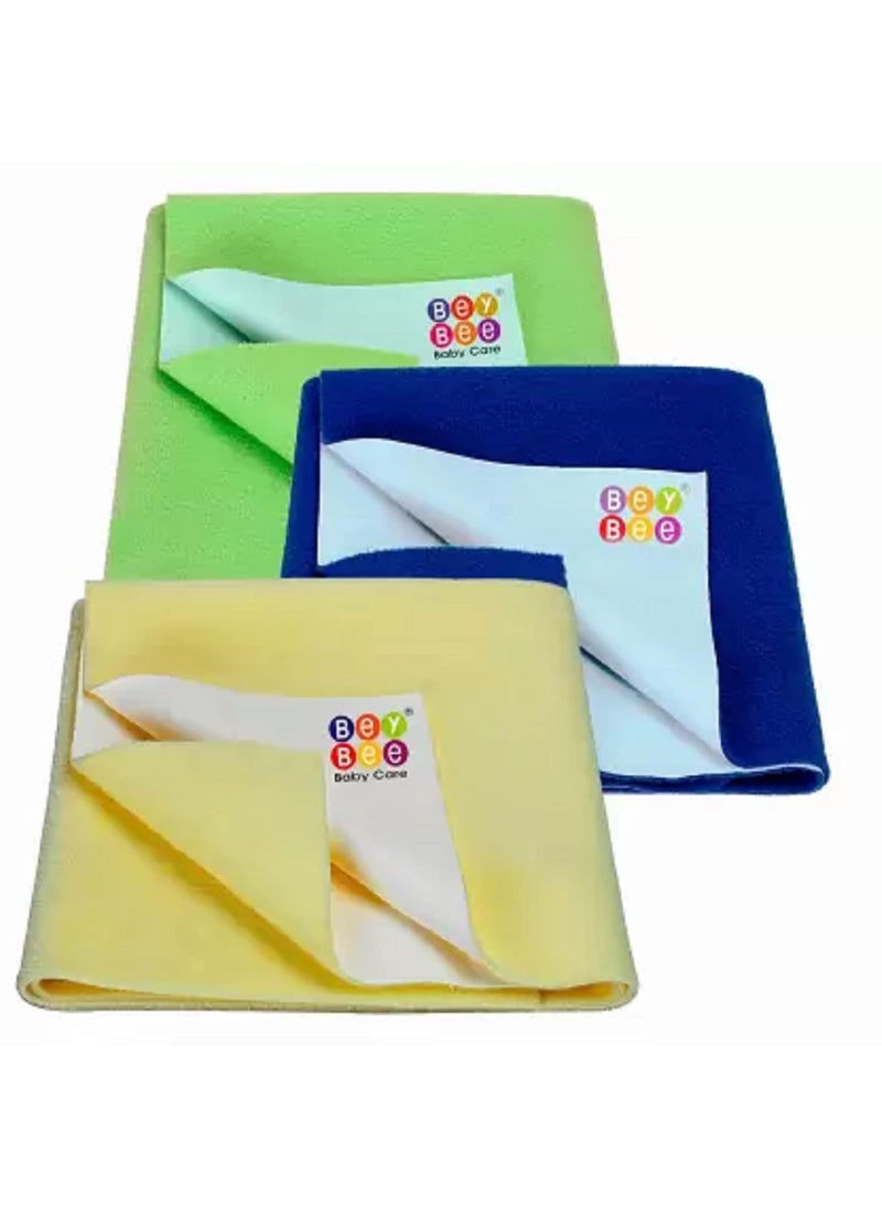 BeyBee Waterproof Quick Dry Sheet for BabyAntiPiling Fleece Extra Absorbent Washable Mattress ProtectorBed Protector Sheet for Toddler Small Combo 70x50 CM Pack of 3 YellowRoyal BlueLight Green