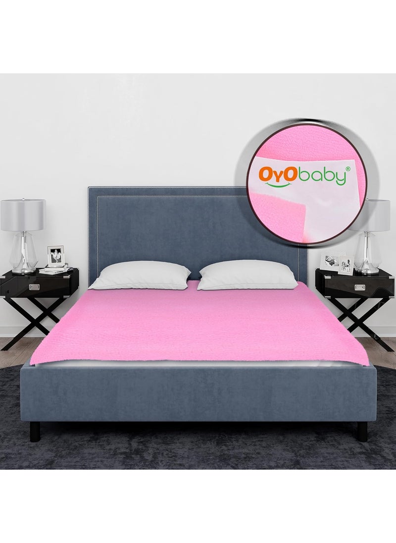 OYO Baby Polycotton Waterproof Quick Dry Sheet for Baby Bed Pad Baby Bed Protector Sheet for Toddler Children Double Bed Size 260Cm X 200Cm Pink