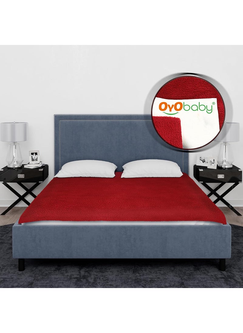 OYO Baby Dry Sheet for Double Bed King Size XXL Full Size Bed Urine Mat Bed Protector Waterproof Rubber Sheet for King Size Bed Quickly Dry for Kids and Adults 260X200 Cm Maroon