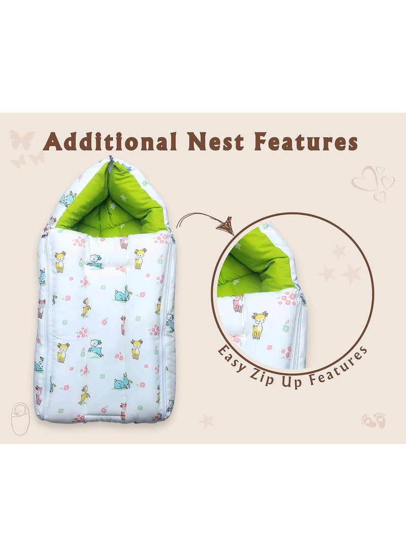 Momly U Baby Nest Cotton Baby Carry Bag Printed Sleeping Baby Nest Bed 3 in 1 Portable Bed for Baby Deer