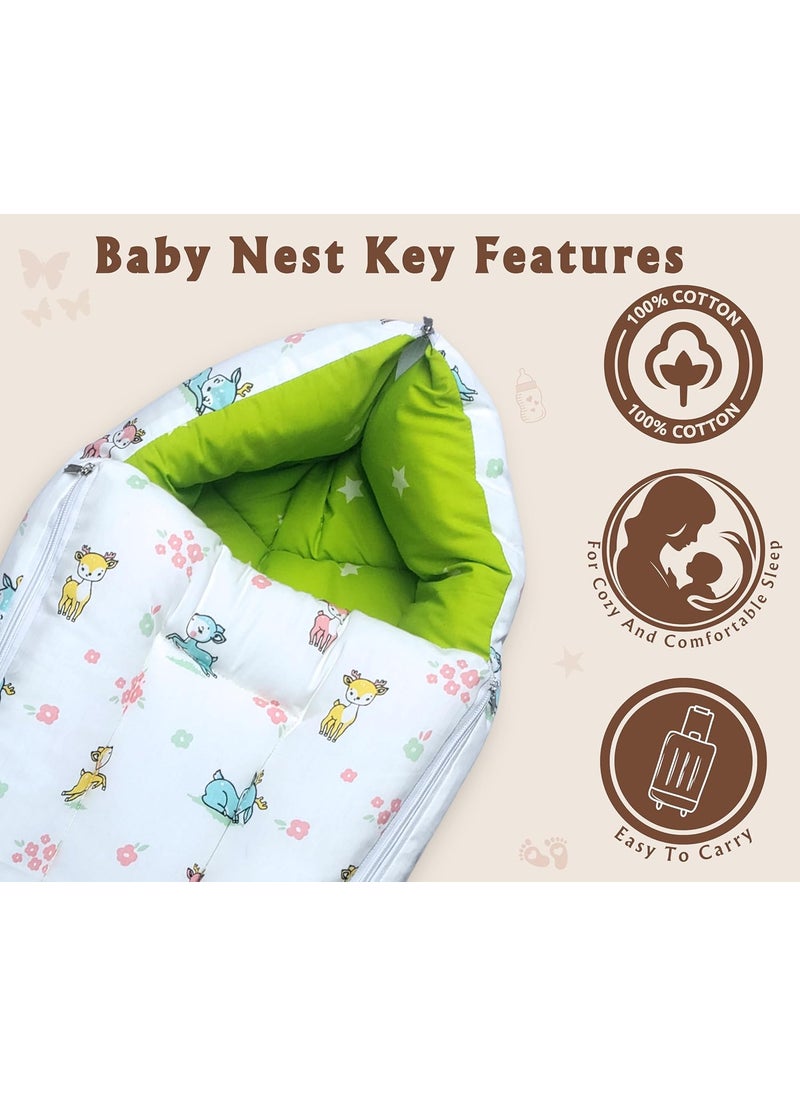 Momly U Baby Nest Cotton Baby Carry Bag Printed Sleeping Baby Nest Bed 3 in 1 Portable Bed for Baby Deer