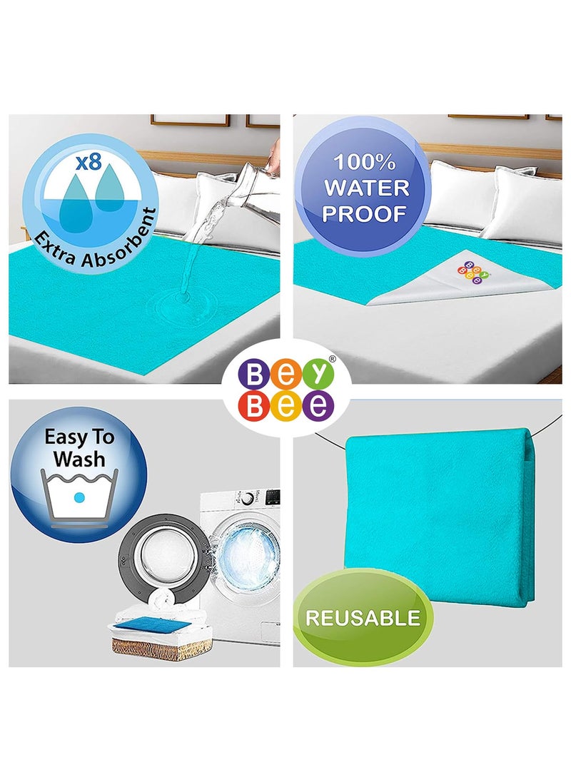 BeyBee Instadry AntiPiling Fleece Extra Absorbent Quick Dry Sheet for New Born Babies Bed Protector Mattress Reusable Waterproof Baby Cot Sheet for Toddler Infant XLarge Size 200x140cm Sea Blue