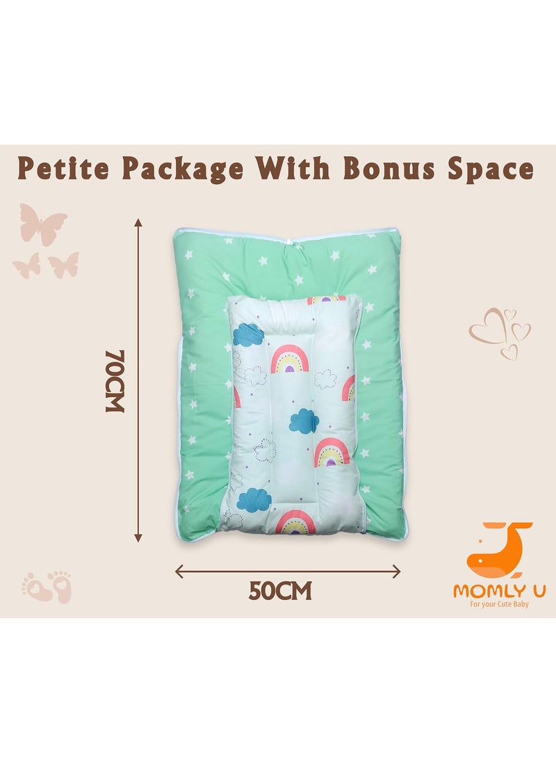 Momly U Baby Nest Cotton Baby Carry Bag Printed Sleeping Baby Nest Bed 3 in 1 Portable Bed for Baby Rainbow