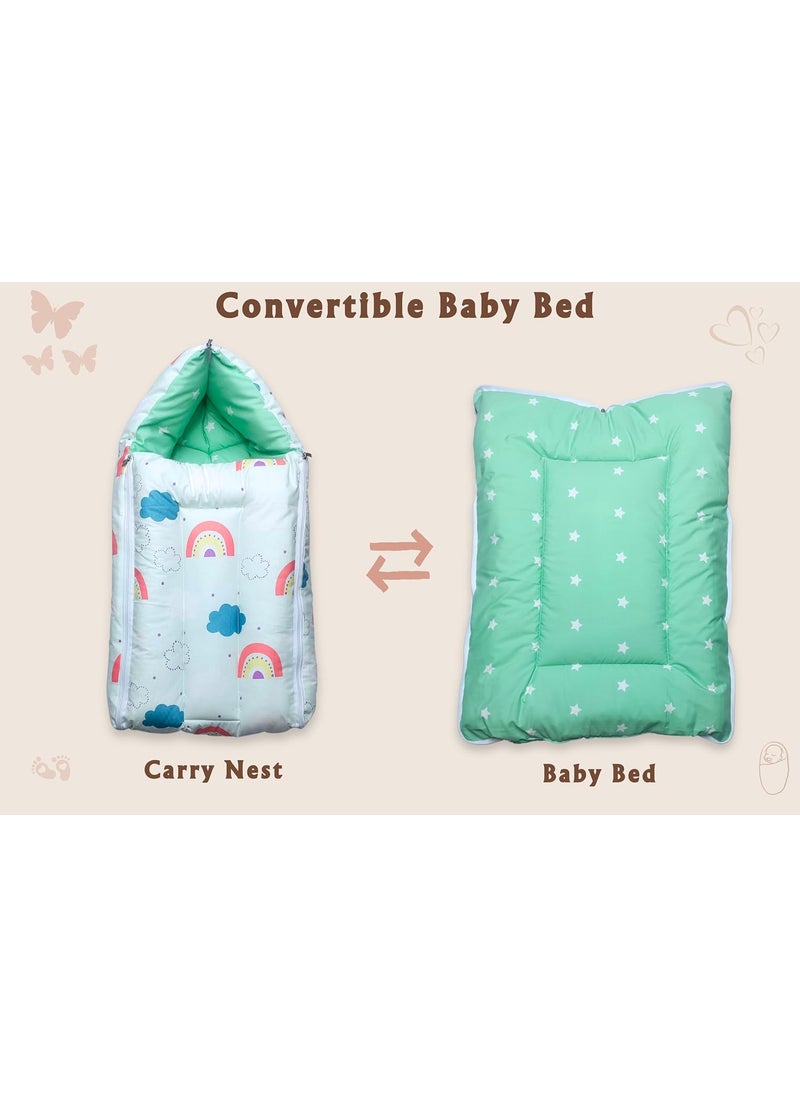 Momly U Baby Nest Cotton Baby Carry Bag Printed Sleeping Baby Nest Bed 3 in 1 Portable Bed for Baby Rainbow