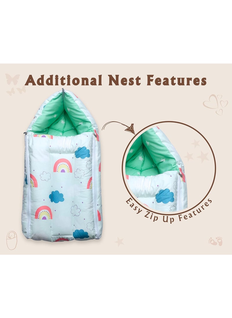 Momly U Baby Nest Cotton Baby Carry Bag Printed Sleeping Baby Nest Bed 3 in 1 Portable Bed for Baby Rainbow