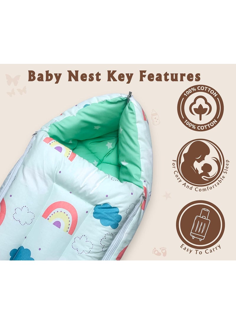 Momly U Baby Nest Cotton Baby Carry Bag Printed Sleeping Baby Nest Bed 3 in 1 Portable Bed for Baby Rainbow