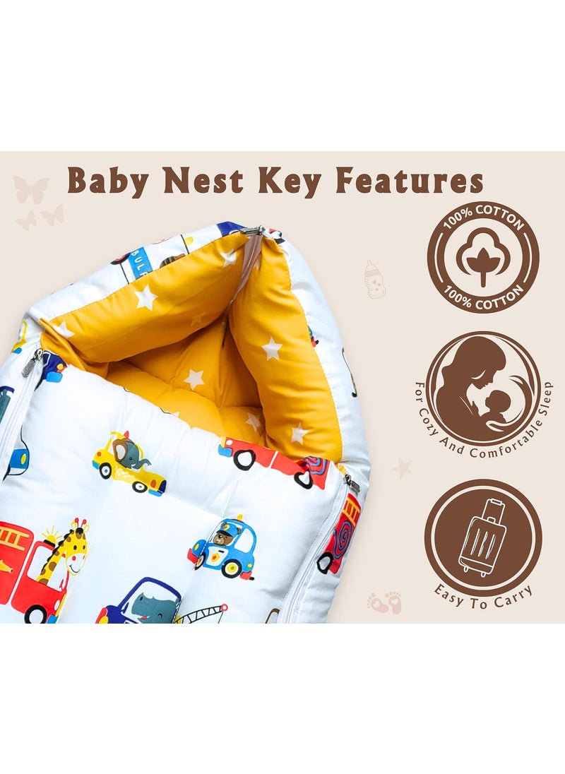 Momly U Baby Nest Cotton Baby Carry Bag Printed Sleeping Baby Nest Bed 3 in 1 Portable Bed for Baby Car
