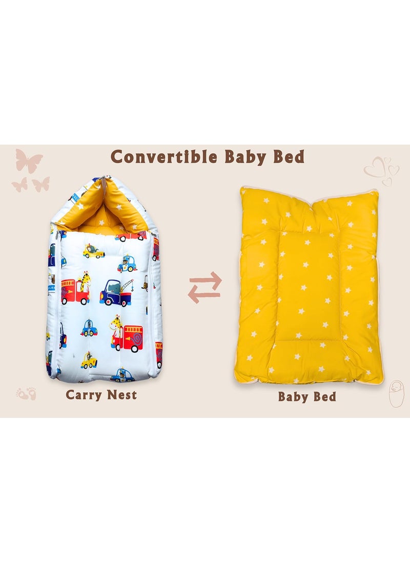 Momly U Baby Nest Cotton Baby Carry Bag Printed Sleeping Baby Nest Bed 3 in 1 Portable Bed for Baby Car