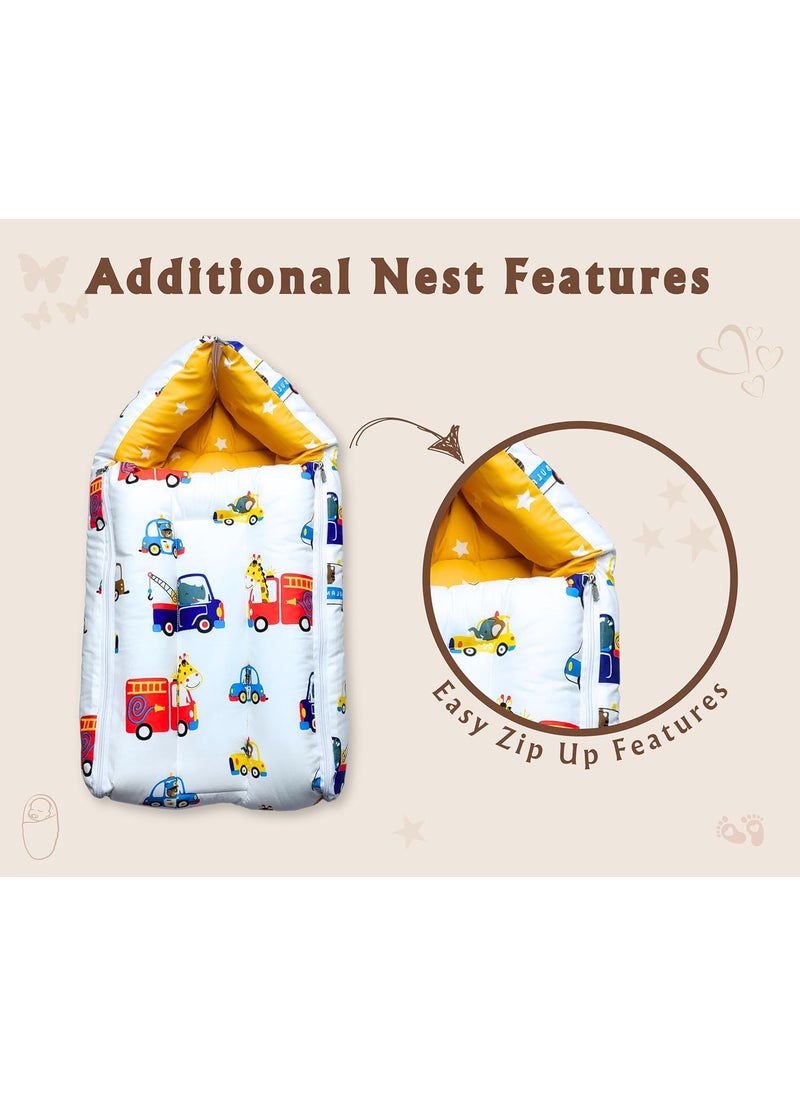 Momly U Baby Nest Cotton Baby Carry Bag Printed Sleeping Baby Nest Bed 3 in 1 Portable Bed for Baby Car