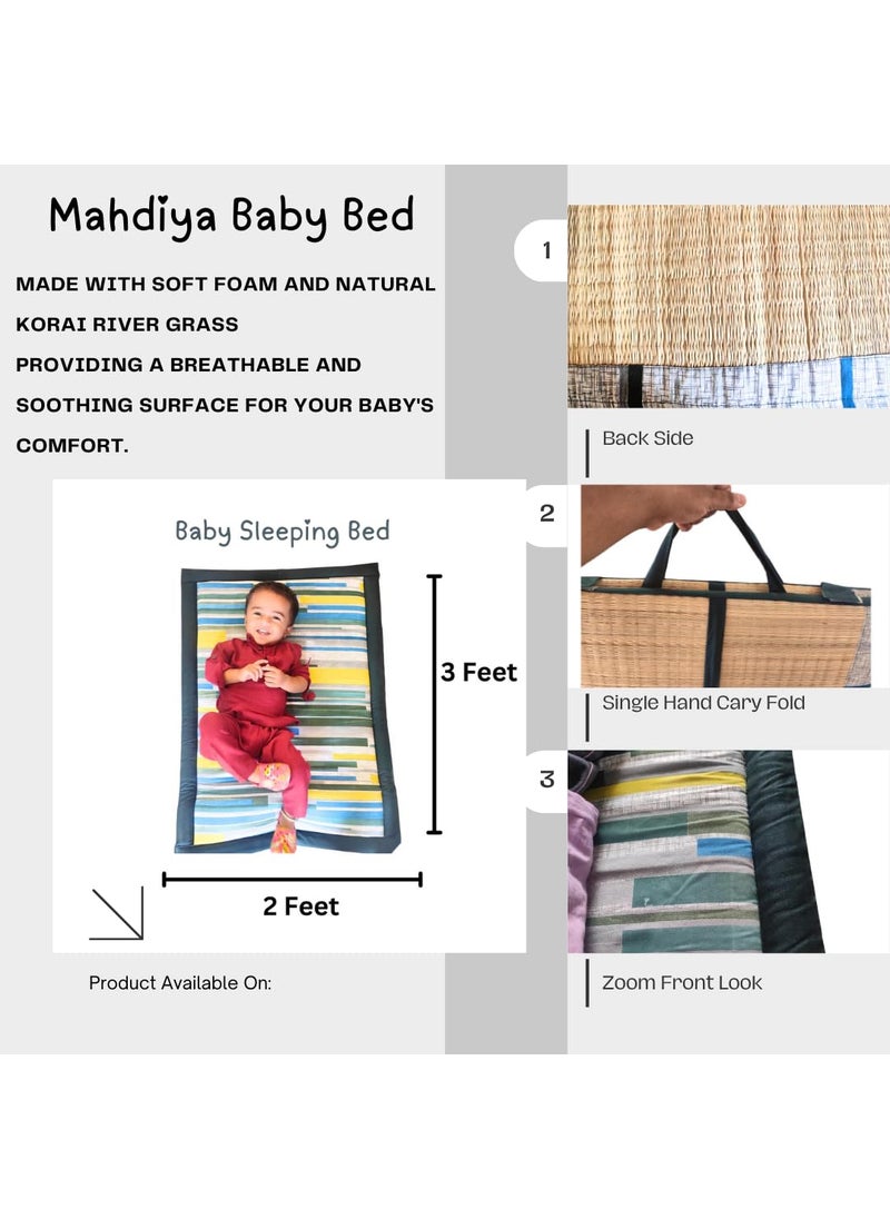 Mahdiya Foldable Baby Sleeping BedMat Portable Korai Grass Cushion with Soft Foam 6 Month to 2year Baby Bed Travel Compact MultiColor 2x3 Feet 60x90 CM24x36 inch