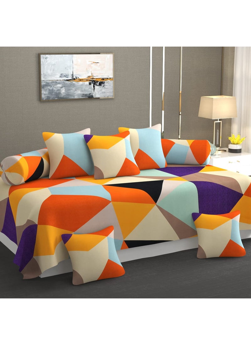 CHHILAKIYA Glace Cotton Diwan Set Soft Cotton 1 60 X 90 Inches Bedsheet5 16x 16 inches Cushion Covers and 2 Booster Covers 8 PCS Set Multi