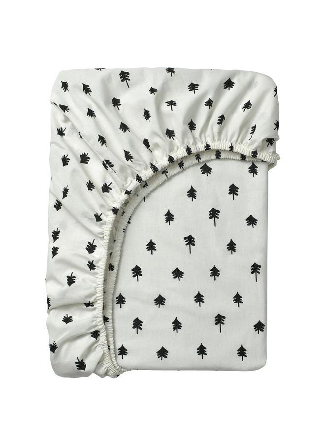 Fitted sheet for cot, white/tree pattern, 60x120 cm