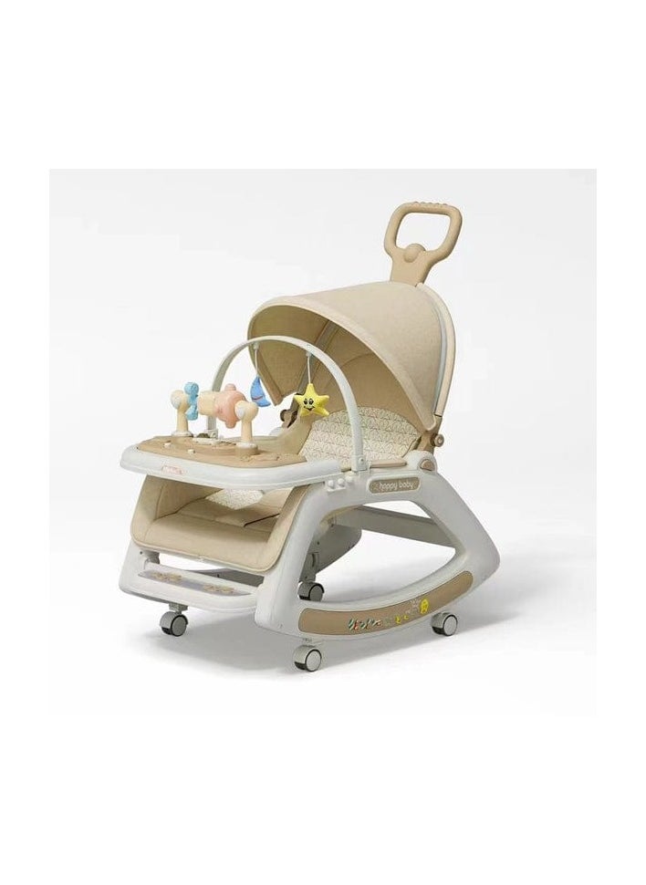 5-in-1 Baby Rocking Chair with Hanging Toys – Reclining Booster Seat with Music, Wheels & Food Tray for Infants and Toddlers (0–2 Years)